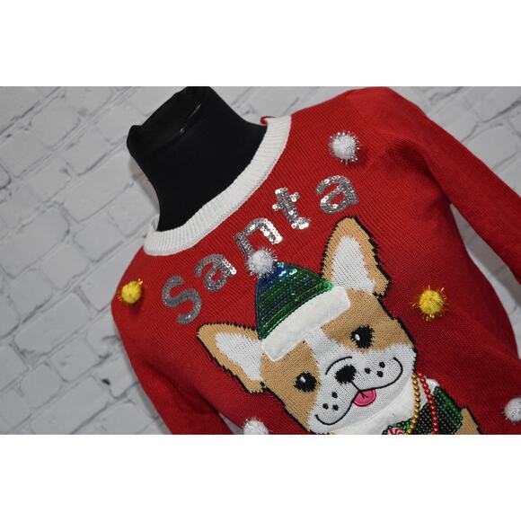 Joyland Ugly Christmas Sweater Santa Paws Dog Red Size Small NEW TAGS - Picture 3 of 9